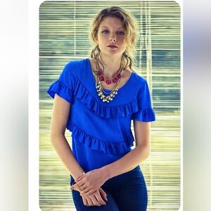 Anthropologie Tiered Midi Top Silk Ruffle Top HD in Paris